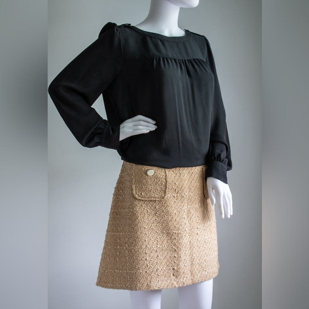 Maison d'Amélie Paris Camel Tweed Wool Blend Zip Up Women’s Miniskirt Size 10 - Picture 3 of 12